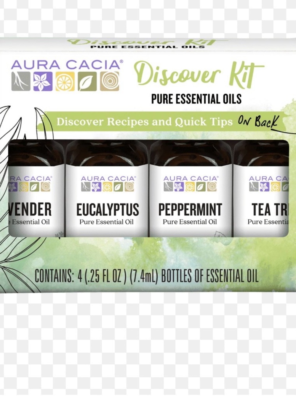 Aura Cacia Discover Pure Essential Oils Kit, 0.25 fl oz Bottles (4 Pack)